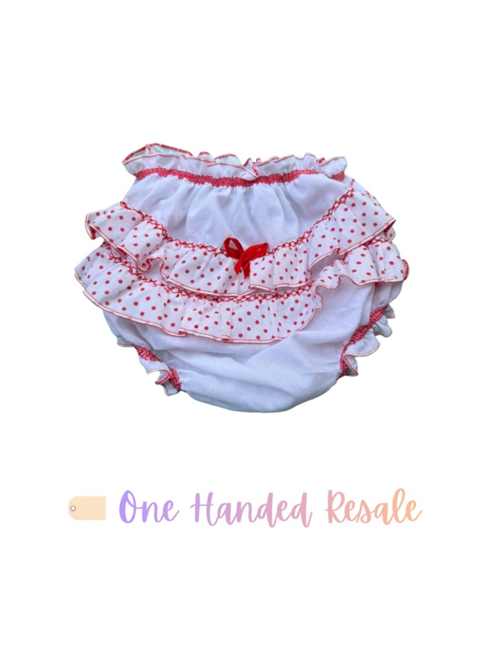 ♥️ White Red Polka Dot Ruffle Bloomer Pants Bloomers Red Detail 18-24M Estimated